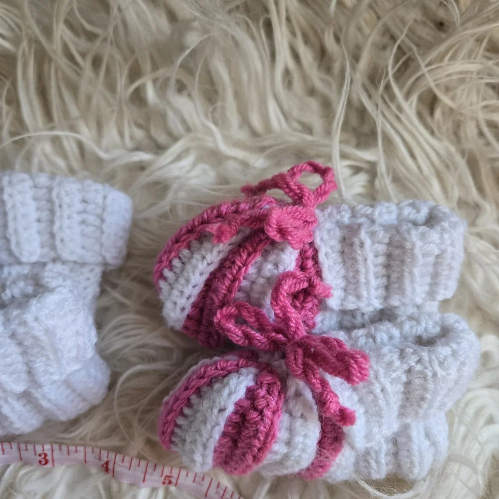 Handmade White and Pink Baby Booties